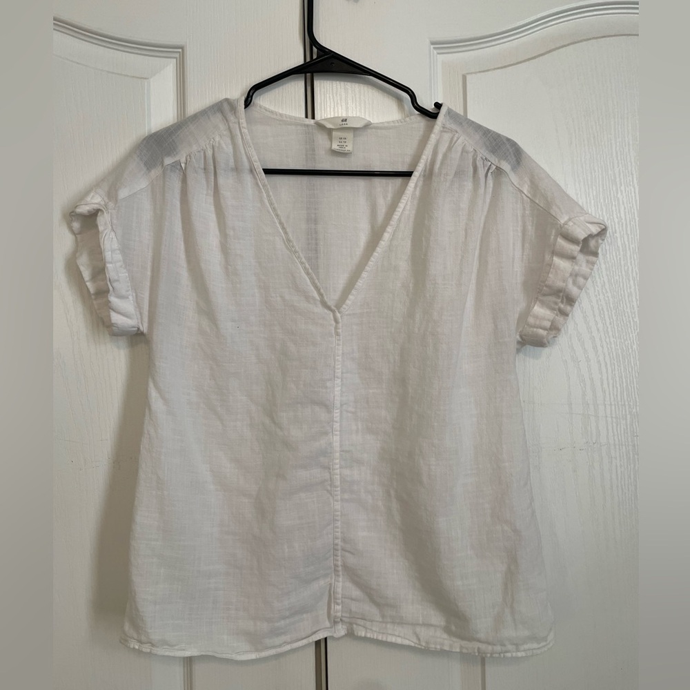 H&M White V-Neck Blouse
